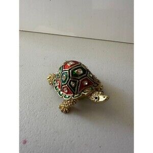Rucinni Turtle Hand Painted Swarovski Crystals Magnetic Hinged Trinket Box